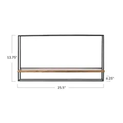 Hello Honey&reg; Natural & Black Modern Metal & Wood Wall Shelf