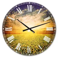 Designart 'Beauty Sunset Over Sunflowers Field Modern Wall Clock