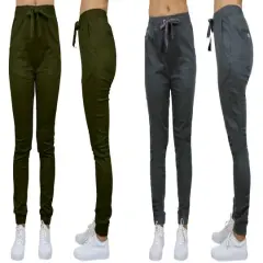 Galaxy By Harvic Loose Fit Stretch Twill Women's Joggers 2 Pack Olive/Dark Grey