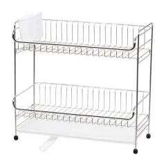 IRIS&reg; 17" Stainless Steel 2-Tier Dish Rack White