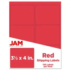JAM Paper Adhesive Shipping Labels, 3.33" x 4" Red