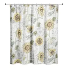 Sunflower Pattern Shower Curtain White