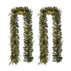 Glitzhome&reg; 9ft. LED Greenery Pinecone Christmas Garlands, 2ct.
