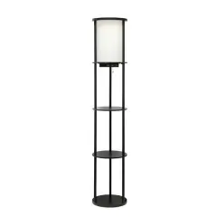 Simple Designs&trade; 62.5" Round Floor Lamp with 2 USB Ports and 1 Outlet Black