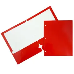 JAM Paper Laminated 2-Pocket Glossy 3-Hole Punch School Folders, 6ct. Red