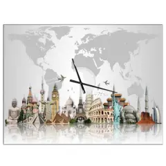 Designart Famous Monuments Across World Rectangular Wall Clock