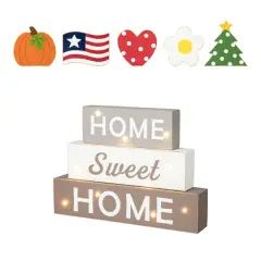 Glitzhome&reg; 13" Lighted Wooden Block Word Sign with Changeable Top