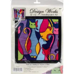 Design Works&trade;Colorful Cat Stitched In Yarn Needlepoint Kit