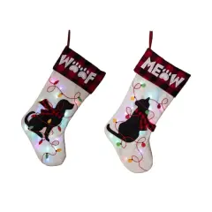 Glitzhome&reg; 21" LED Embroidered Cat & Dog Linen Christmas Stockings, 2ct.
