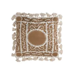 Hello Honey&reg; Cotton Pillow With Embroidery & Chambray Back With Tassels