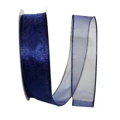 JAM Paper 1.5" x 50yd. Sheer Wired Ribbon Navy