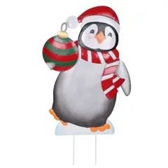 24" Metal Christmas Penguin Yard Art