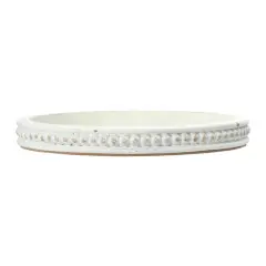 Hello Honey&reg; 16" Decorative Round Wood Tray with Hobnail Edge White
