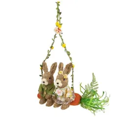 17" Rabbits on Carrot-Shaped Swing Easter Hanging D&eacute;cor