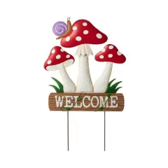 Glitzhome&reg; 32" Metal & Wood Triple Mushrooms Yard Stake