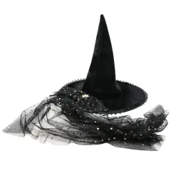 Black Velvet Witch Hat with Star Tulle by Celebrate It&trade;
