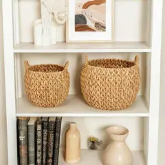 Hello Honey&reg; Beige Round Woven Water Hyacinth Basket with Handles Set