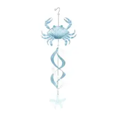 32" Blue Swirl Wind Spinner Metal Crab & Starfish Windchime