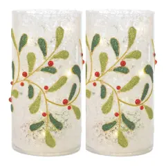 7.75" Beaded Glass Mistletoe Candle Holders, 2ct.