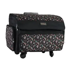 Everything Mary Black Floral 4-Wheel Collapsible Deluxe Sewing Machine Storage Case