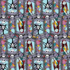 Disney&reg; The Nightmare Before Christmas Sally & Jack Multicolor Stained Glass Cotton Fabric