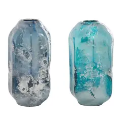 11.5" Blue Glass Contemporary Vase Set