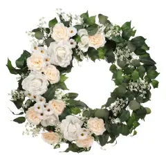 30" Spring Cream Rose, Baby's Breath & Camellia Wreath
