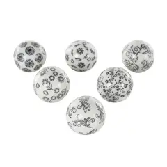 3" White & Black Floral Ceramic Decorative Ball Orbs Set