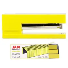 JAM Paper Desk Stapler & Staples Set Yellow/Yellow