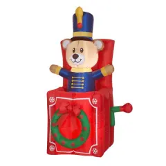 5ft. Animated Airblown&reg; Collection Pop Up Bear Jack in the Box with 3 White LED Lights