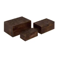 Natural Rectangular Brown Wooden Tree Decorative Box Set