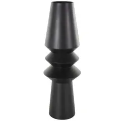 24" Black Metal Art Deco Fluted Decorative Vase