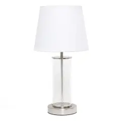 Simple Designs 17" Encased Metal & Clear Glass Table Lamp White/Brushed Nickel