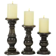 Mango Wood Traditional Candle Holder Set Black