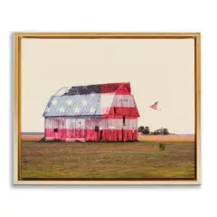 Stupell Industries Americana Farmhouse Barn Floater Framed Art Gold