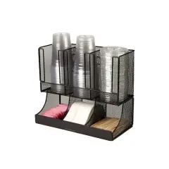 Mind Reader Black Metal Mesh 6 Compartment Upright Breakroom Coffee Condiment and Cup Storage Organizer