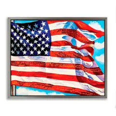 Stupell Industries Windblown American Flag Floater Framed Art Gray