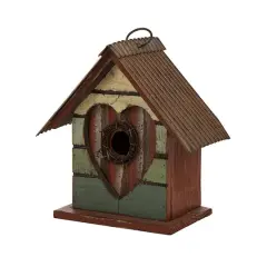 Glitzhome&reg; Distressed Wood Heart Garden Bird House