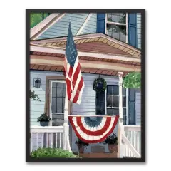 Patriotic Flag Porch Black Framed Canvas