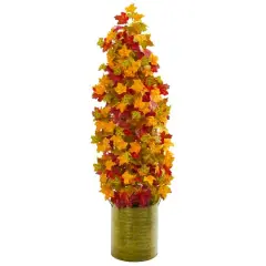 3ft. Autumn Maple Tree in Green Metal Planter
