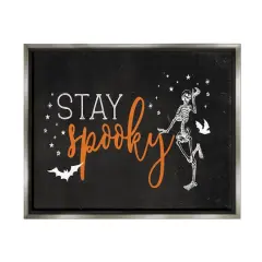 Stupell Industries Stay Spooky Skeleton Framed Floater Canvas Wall Art Gray