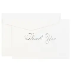 JAM Paper 4.875" x 3.375" Bright White with Silver Script Thank You Cards & Envelopes Set