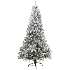 6.5ft. Pre-Lit Medium Flocked Pine Artificial Christmas Tree, Warm White LED Lights