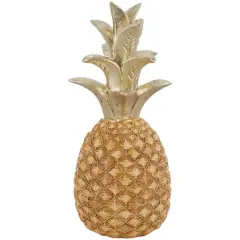 13" Gold Textured Pineapple Fruit Sculpture with Carved Top