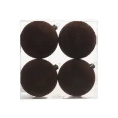 4 Pack 3.8" Flocked Shatterproof Ball Ornaments by Ashland&reg; Dark Brown