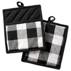 DII&reg; Buffalo Check Potholders, 2ct. Black