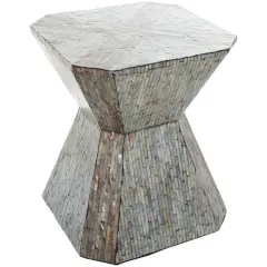 20" Gray Mother of Pearl Hourglass Accent Table
