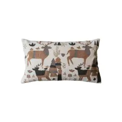 Hello Honey&reg; 24" x 14" Embroidered Reindeer Cotton & Linen Lumbar Throw Pillow