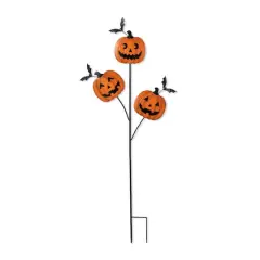 Glitzhome&reg; 39.5"H Halloween Metal Triple Pumpkin with Spring Bats Yard Stake
