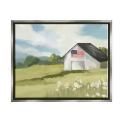 Stupell Industries American Flag on Barn Floater Framed Art Gray